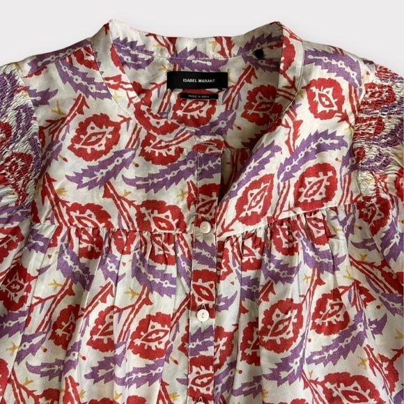 ISABEL MARANT Ritonea gathered printed silk blouse - Picture 4 of 6